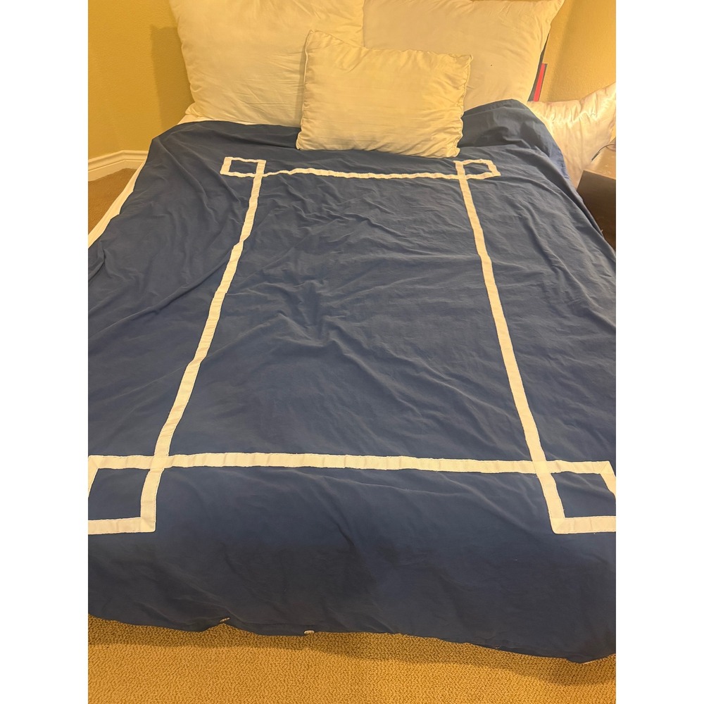 Pottery Barn PB Dorm Full/Queen  Navy Football Field Duvet Cover Sports